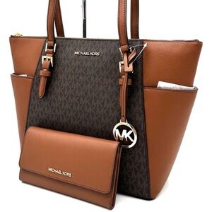 Michael Kors Large Charlotte Tote Bag & Trifold Wallet Brown